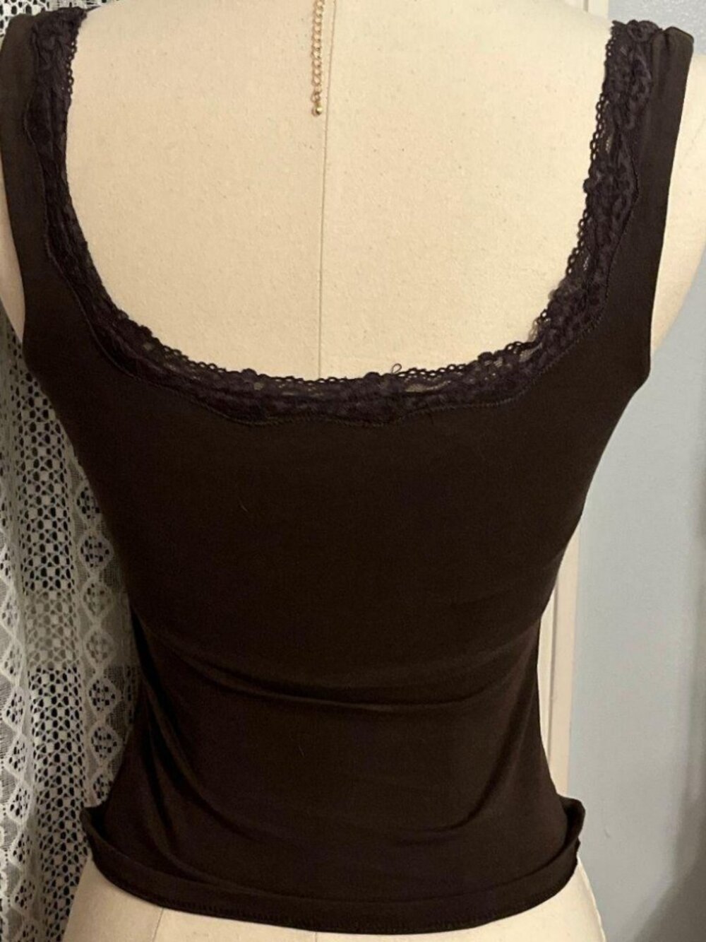 Subdued Lace Tank Top Chocolate Brown S